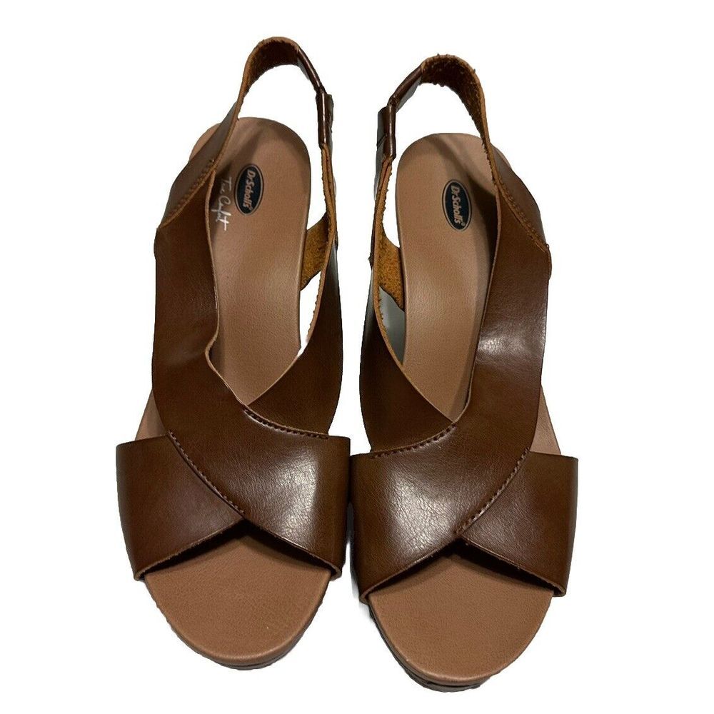 Dr Scholls True Comfort Sandals Wedge Women's Size 10 Heels Buckle TAN Leather‎